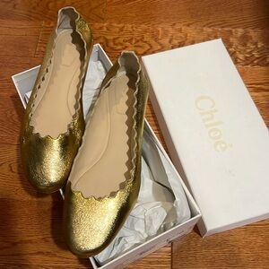 Chloe , lamb waves baller Scalloped Leather Ballerina Flat, Gold size 8